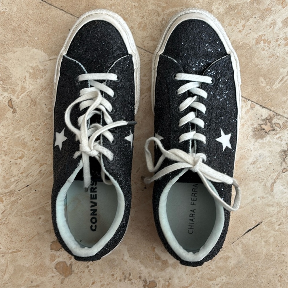Converse/Chiara Ferragni black glitter sneakers Size 9. Preowned